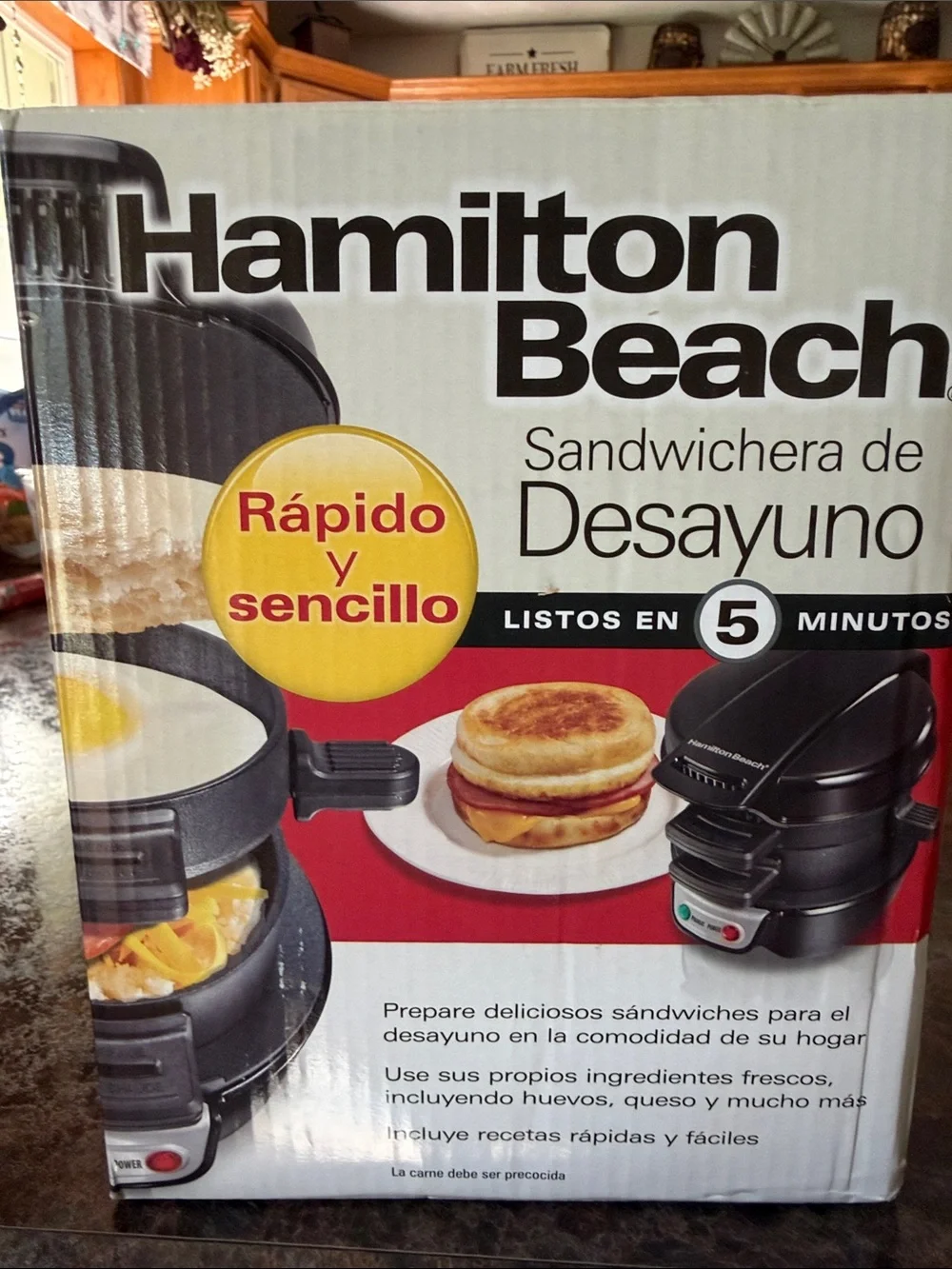*NEW* Hamilton Beach Black Breakfast Sandwich Maker with Red and Yellow Accents